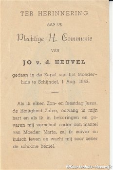 Prentje Plechtige H. Communie Jo v.d. Heuvel 1 Aug. 1943 - 2