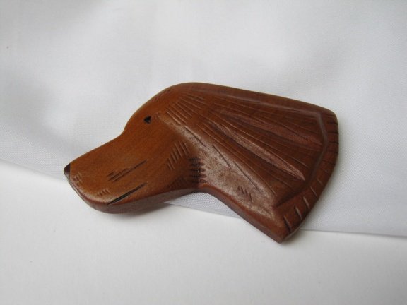 Broche houtsnijwerk hondenkop (retriever) 8.4x5.0 cm - Afbeelding 3