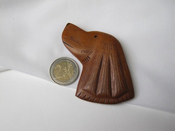 Broche houtsnijwerk hondenkop (retriever) 8.4x5.0 cm - Afbeelding 4