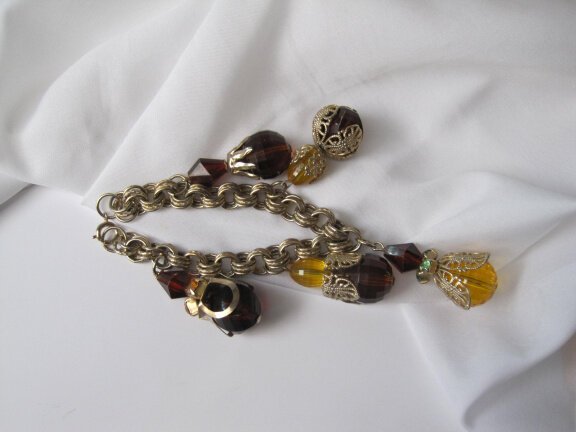 Armband goudkleurige schakels met grote kunststof bedels 20 cm - Afbeelding 6