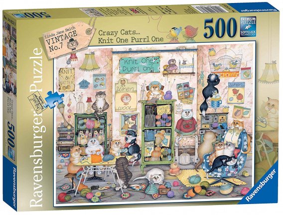 Ravensburger - Crazy Cats Knit One Purrl One - 500 Stukjes Nieuw - Afbeelding 2