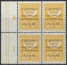 Postzegels Nederland - 	1943 Europese PTT Vereniging (10ct op 2½ct)