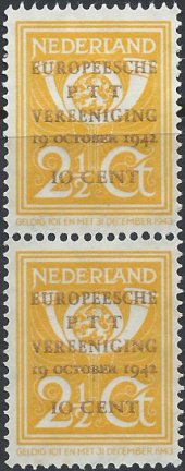 Postzegels Nederland - 	1943 Europese PTT Vereniging (10ct op 2½ct)