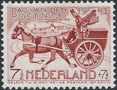 Postzegels Nederland - 1943 Dag van de postzegel, postkoets (7½+7½) - 1