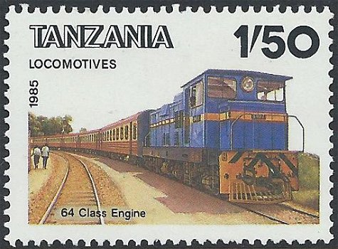 Postzegels Tanzania - 1985 - Diesel- en stoomlocomotieven (1'50sh) - 1