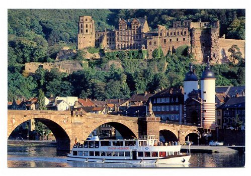 H024 Heidelberg Alte Brucke met boot und Schloss Duitsland - 1