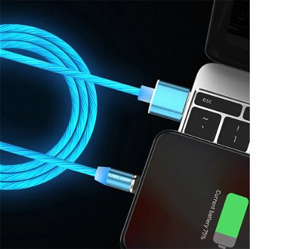 Magnetische Telefoon led Oplaad Kabel blauw C Plug - 1