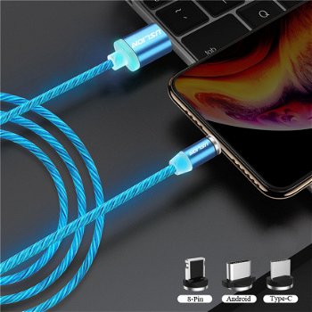 Magnetische Telefoon led Oplaad Kabel blauw C Plug - 2