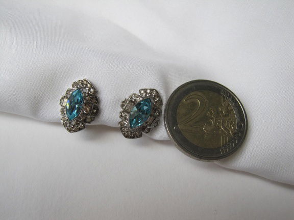 Zilveren oorbellen Art Deco helder en topaas blauw kristal rijnsteen 1.7x1.2 cm schroefmodel - Afbeelding 8