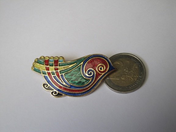Broche vogel goudkleurig emaille cloisonné 5.2x2.5 cm - Afbeelding 3