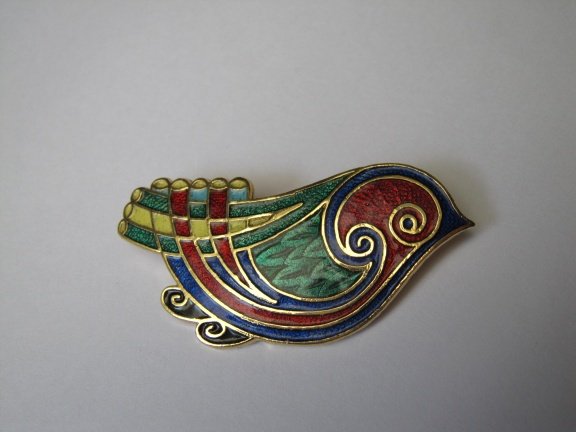 Broche vogel goudkleurig emaille cloisonné 5.2x2.5 cm - Afbeelding 4