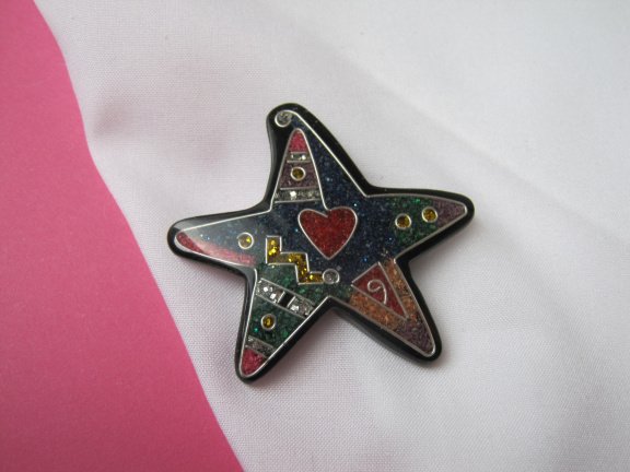 Broche kettinghanger zwarte kunststof zeester model 5.0x4.6 cm. - Afbeelding 2