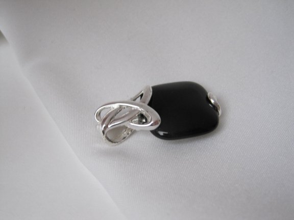 Kettinghanger verzilverd met zwarte glassteen 3.4x1.9 cm. - Afbeelding 5