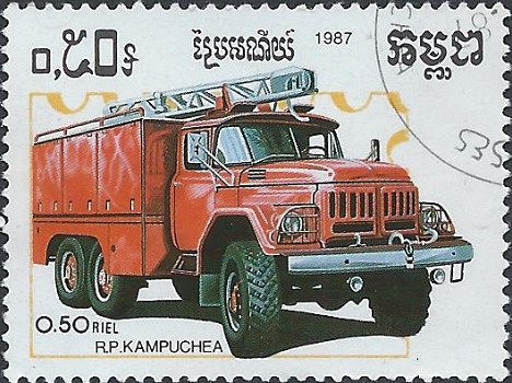 Postzegels Cambodja - 1987 - Brandweerauto's (0.50) - 1