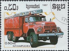 Postzegels Cambodja - 1987 - Brandweerauto's (0.50)