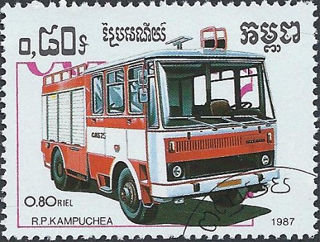 Postzegels Cambodja - 1987 - Brandweerauto's (0.80) - 1