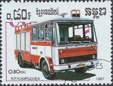 Postzegels Cambodja - 1987 - Brandweerauto's (0.80)