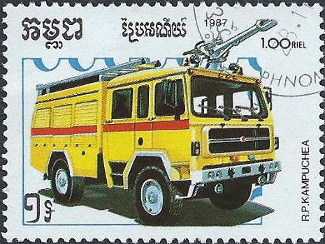 Postzegels Cambodja - 1987 - Brandweerauto's (1.00) - 1