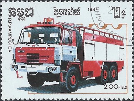 Postzegels Cambodja - 1987 - Brandweerauto's (2.00) - 1