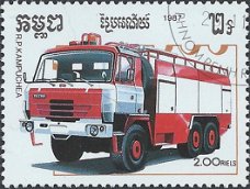 Postzegels Cambodja - 1987 - Brandweerauto's (2.00)