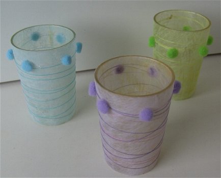 WAXINELICHTJE GLAS BLAUW, GROEN, PAARS 6 STUKS Nieuw - 1