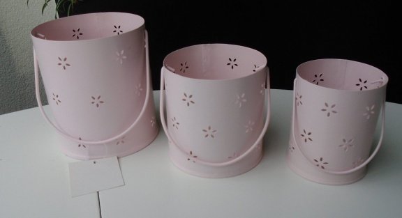 WAXINELICHTJES METAAL 3 DLG SET ROSE NIEUW - 1