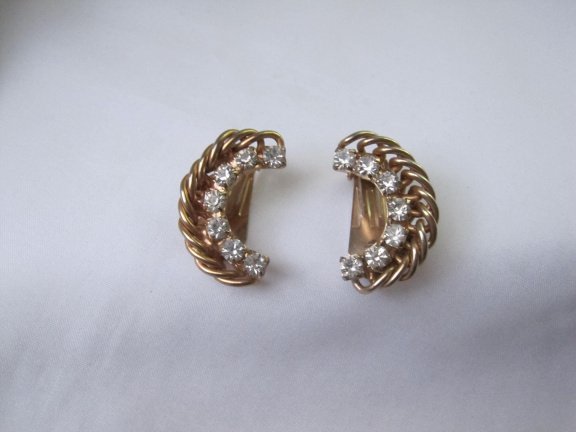 Oorbellen/kleding dress clips goudkleurig halve maan model met kristal rijnsteentjes 2.9x0.9 cm - Afbeelding 8