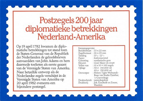 Postzegels Nederland - 1982 - 200 jaar Betrekkingen Nederland - USA (mapje) - 2