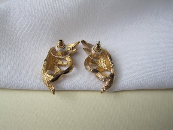 Oorbellen goudkleurig wokkel model met kristal rijnsteentjes 3.0x1.5 cm - Afbeelding 7