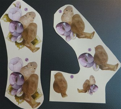 3D plaatjes --- VOGELS ZITTEN op de BLOEMENTAK met PAARSE BLOEMEN - 1