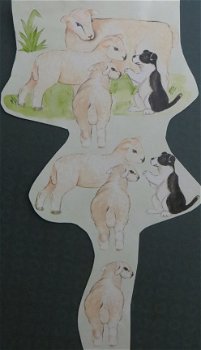 3D plaatjes --- SCHAAP met 2 LAMMETJES en een HOND - 1