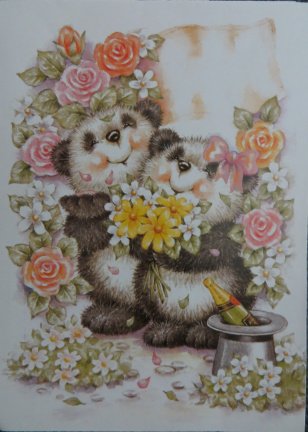 3D plaatjes --- PANDABEREN TUSSEN de BLOEMEN - Afbeelding 2