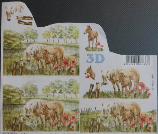 3D plaatjes --- PAARD STAAT met een VEULEN in de WEI - nr. 1