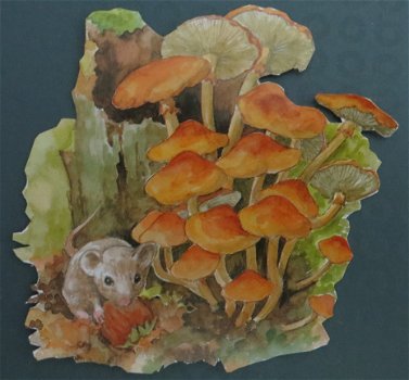 3D plaatjes --- MUIS / MUISJE ZIT bij de PADDESTOELEN - 2