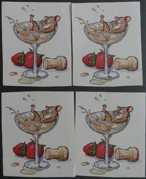 3D plaatjes --- MUIS / MUISJE LIGT in een CHAMPAGNEGLAS (met AARDBEIEN) - 0