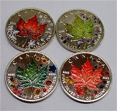 Canada maple leaf 4 seasons 2001, 4oz bullion .999 zilver, gekleurd