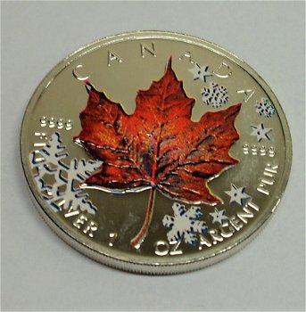 Canada maple leaf 4 seasons 2001, 4oz bullion .999 zilver, gekleurd - 2