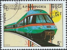 Postzegels Cambodja- 1989 - Treinen (5)