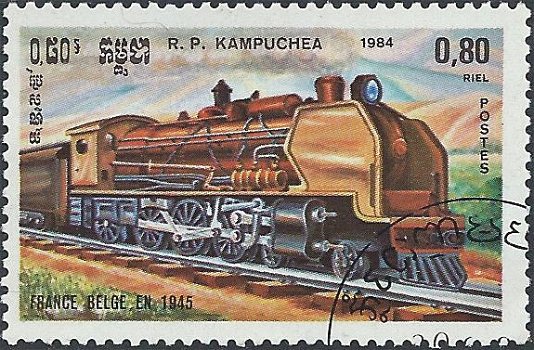 Postzegels Cambodja- 1989 - Locomotieven (0.80) - 1