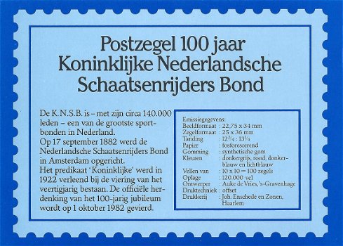 Postzegels Nederland - 1982 - 100 jaar KNSB (mapje) - 2
