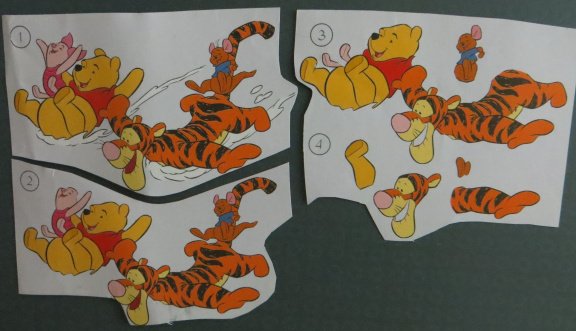3D plaatjes --- DISNEY --- WINNIE THE POOH, KNORRETJE en TIJGERTJE GLIJDEN er VROLIJK OP LOS - nr. 1