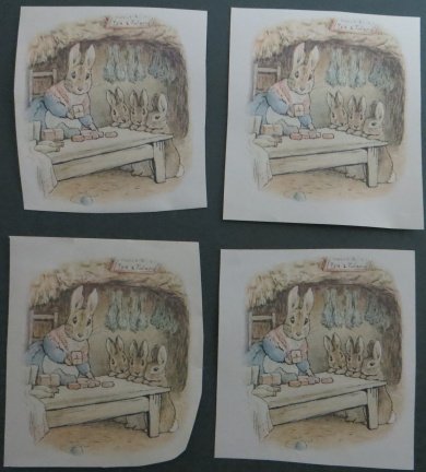 3D plaatjes --- BEATRIX POTTER --- MOEDER KONIJN met de 3 KLEINTJES - nr. 1