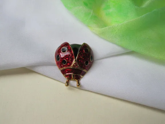 Broche Roman goudkleurig en rood zwart emaille lieveheerstbeestje 3.3x2.7 cm - Afbeelding 2