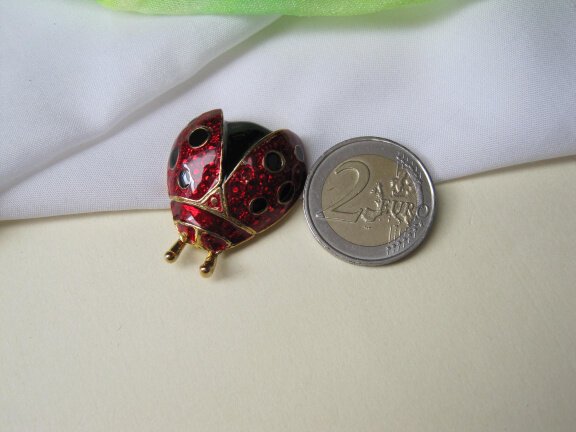 Broche Roman goudkleurig en rood zwart emaille lieveheerstbeestje 3.3x2.7 cm - Afbeelding 4