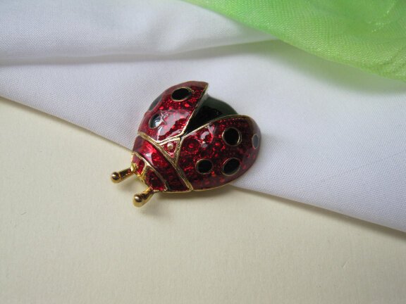 Broche Roman goudkleurig en rood zwart emaille lieveheerstbeestje 3.3x2.7 cm - Afbeelding 5