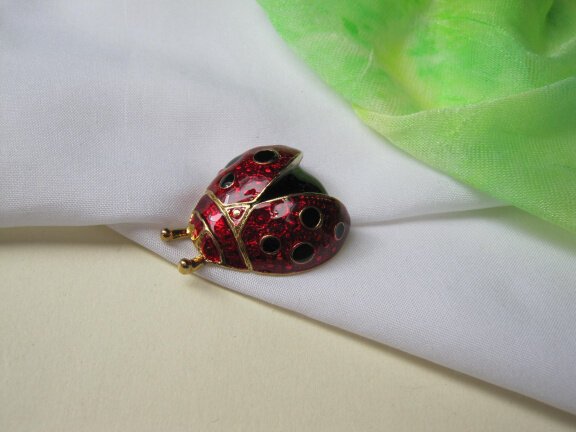 Broche Roman goudkleurig en rood zwart emaille lieveheerstbeestje 3.3x2.7 cm - Afbeelding 6