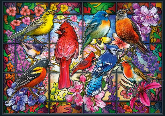 Buffalo Games - Stained Glass Songbirds - 500 Stukjes Nieuw - nr. 1