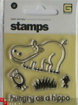 OP=OP Basic grey clear stempel hungry as a hippo - 1