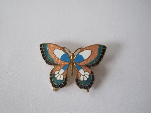 Broche goudkleurige vlinder met cloisonné emaille 4.4x3.1 cm - Afbeelding 3