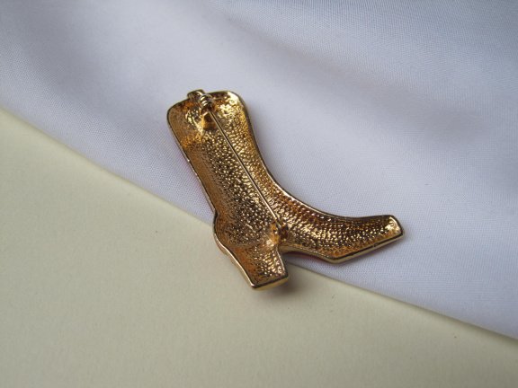 Broche goudkleurige en rood emaille laars aurora steentjes 5.0x3.6 cm. - Afbeelding 7